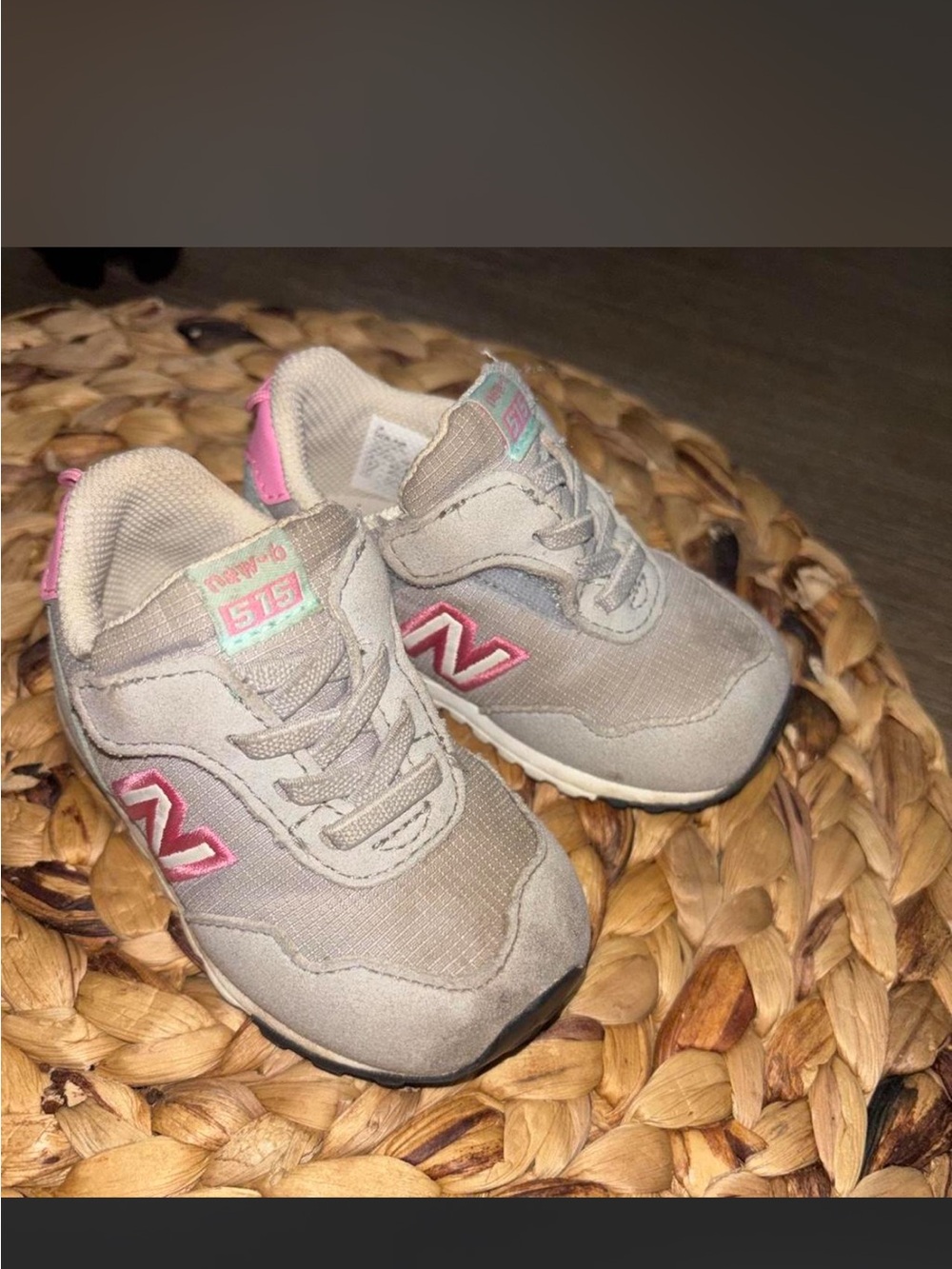 New Balance Kids Grey Sneakers with Pink Accents